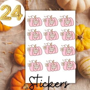 5 for $25 Pink 24 Fall Pumpkin Stickers 2"